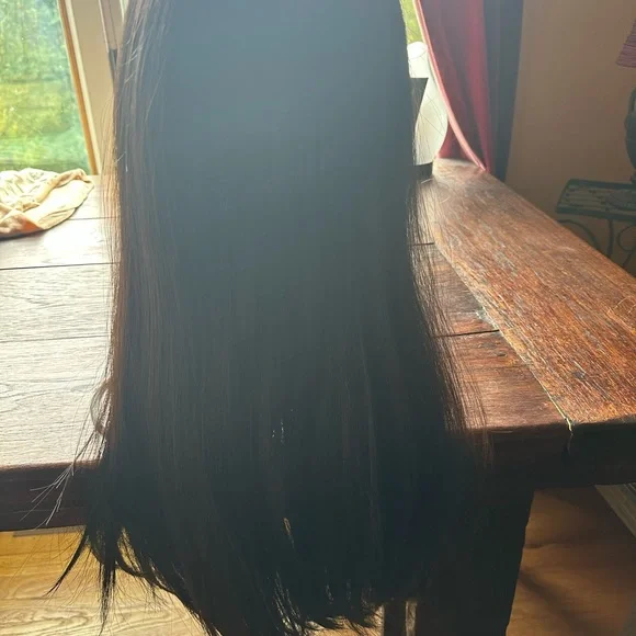 Lace Front Human Hair Jewish Wig Natural Black Darkest Br 23 inches wefted cap.